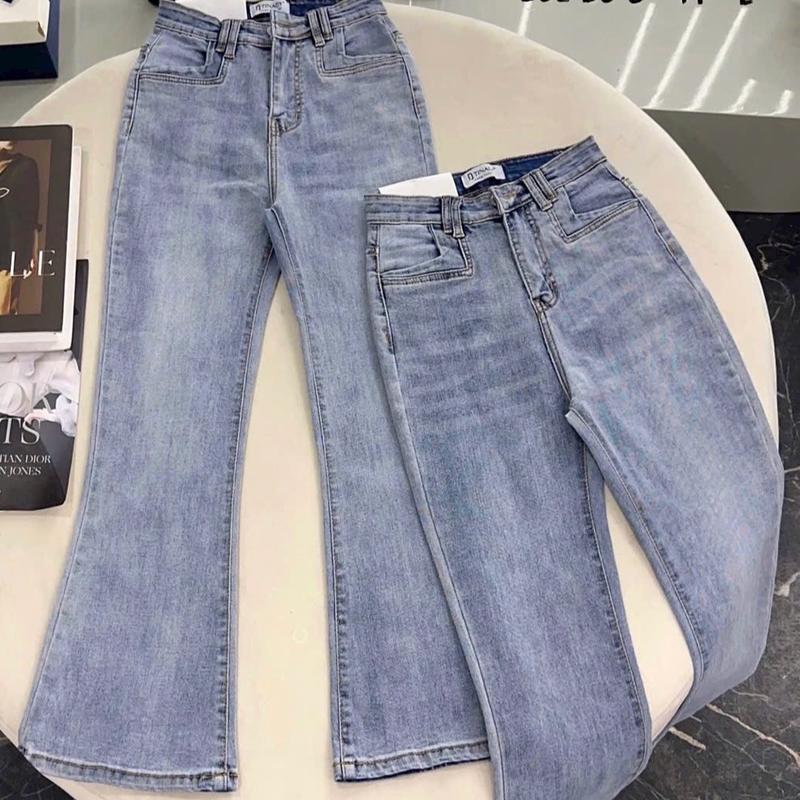 Quần jean loe 9 tấc túi vuông màu bụi  Nữ Pants Women Nhung Voi 3
