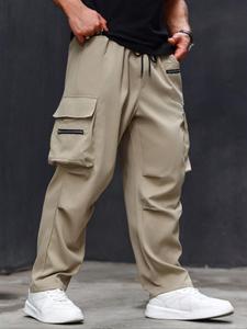 Pantalones cargo de talla grande con bolsillo y cintura con cordón, pantalones informales con cremallera para el día a día, pantalones de hombre para todas las temporadas