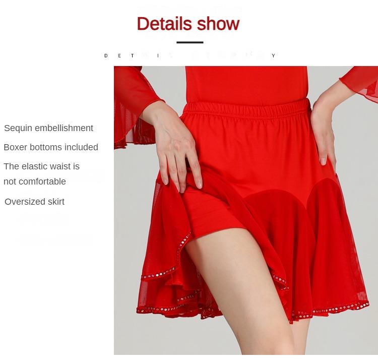 Product Introduction of 2024 Square Dance Costume Network Sleeve Short Sleeve Top Latin Dance New National Standard Dance Modern Dance Social Dance Costume Performance Costume 13