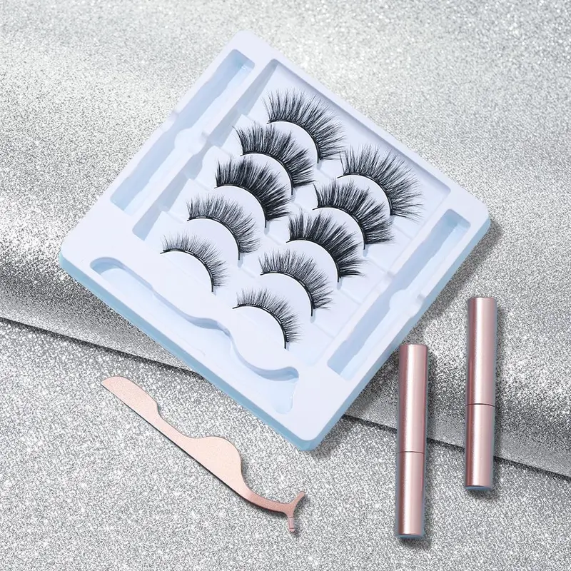 Eyelashes with Magnetic Eyeliner Kit, Professional Eye Makeup Products Including 5 Pairs Faux Cluster Eyelashes & 2 Magnetic Eyeliner & 1 Eyelash Tweezers, DIY 5