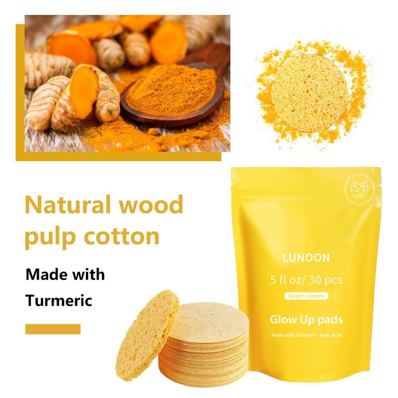Turmeric Facial Cleansing Pads, 30pcs/set Natural Wooden Facial Cleansing Pads, Facial Cleansing Sponges, Makeup Removal Turmeric Cleansing Pads, Skincare Tools for Women 1