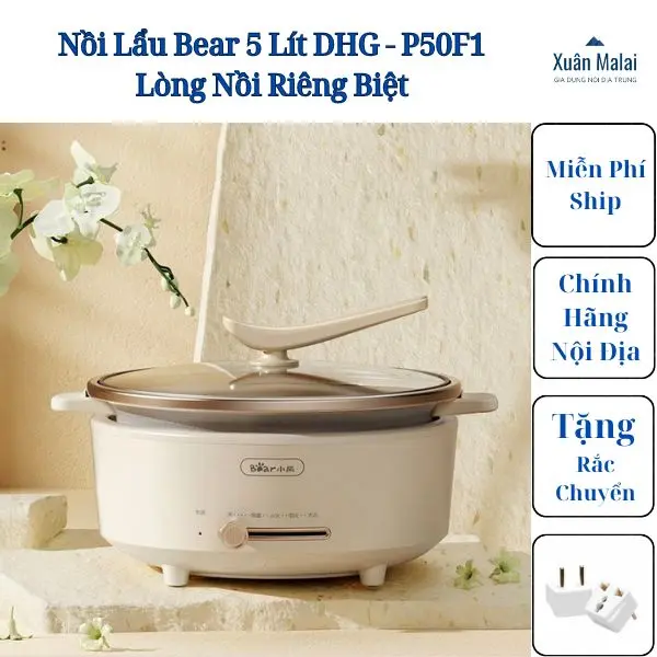 Nồi Lẩu Bear 5 Lít Lòng Nồi Riêng Biệt  Nồi Lẩu Điện 0