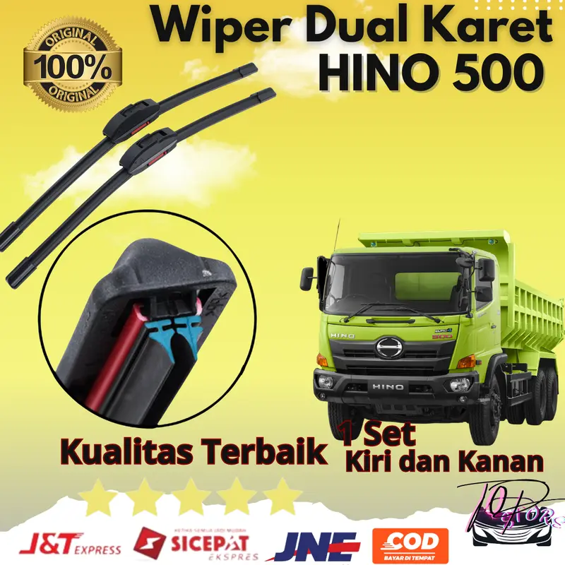 Wiper Double Karet / Dual Karet Mobil Hino Lohan 500 Frameless 1 Set Kiri dan Kanan Tanpa Rangka Besi Blade Kaca Karet Kendaraan Motorcycle Windshield variasi  wiper 0
