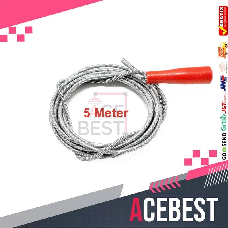 ACEBEST Alat Pembersih Selang Wastafel Untuk Pipa Tersumbat Cleaner Manual JS-112 2 Meter Kawat Stainless 4
