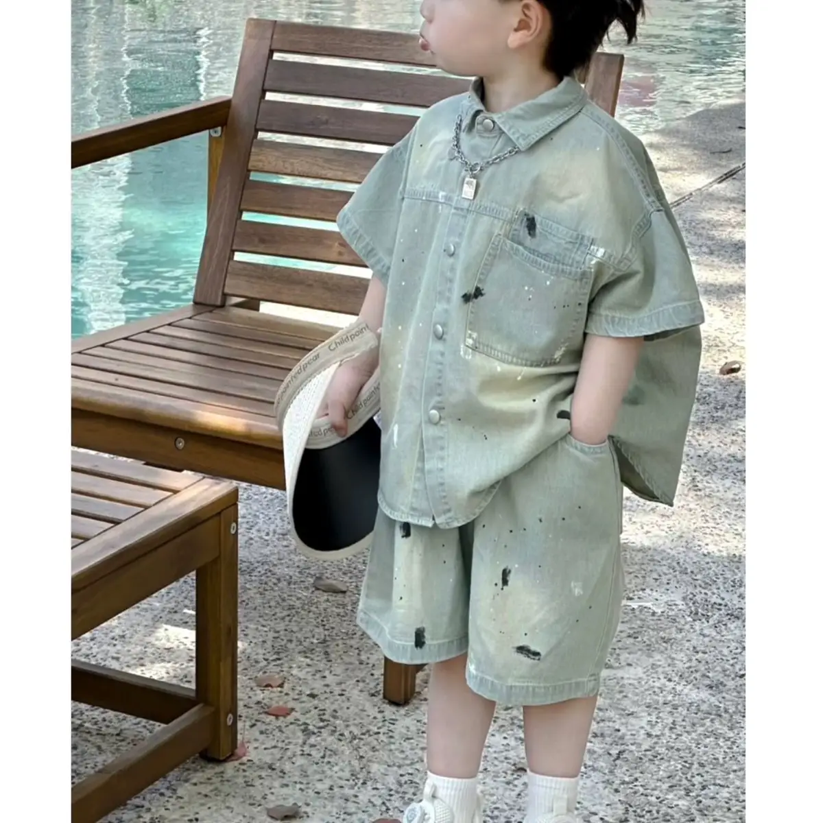 Bộ quần áo jean mềm loang vẩy sơn, chất jean mềm phù hơkp cho bé Đi học, Đi chơi từ 14-46kg M.I.N.T K.I.D.S.01 Boyswear đầu lân cho lớp 5 suit cho bé trai