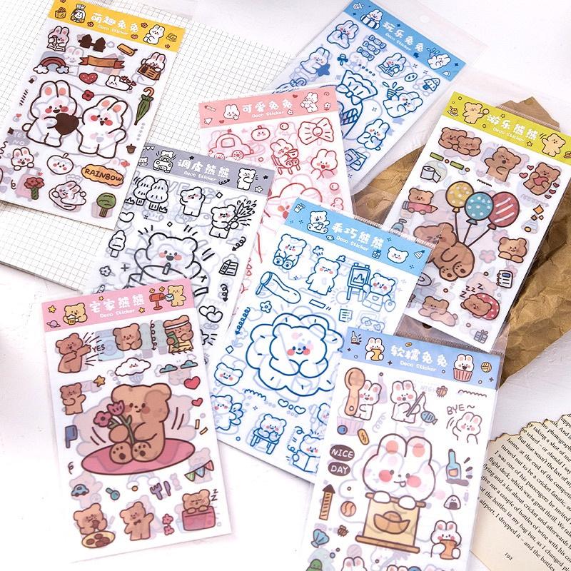 Set 6 tấm hình dán to dễ thương chủ đề gấu thỏ hoạt hình Deco sticker/Sticker cute Tẻn Tẻn