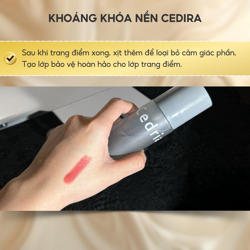Xịt Khoáng Khóa Nền Cedria 120ml – Cố định lớp trang điểm bền lâu, giữ nền tươi mới cả ngày. Dưỡng ẩm với chiết xuất rau má, rễ cam thảo, bảo vệ da khỏi bụi bẩn và dầu thừa hiệu quả. 7