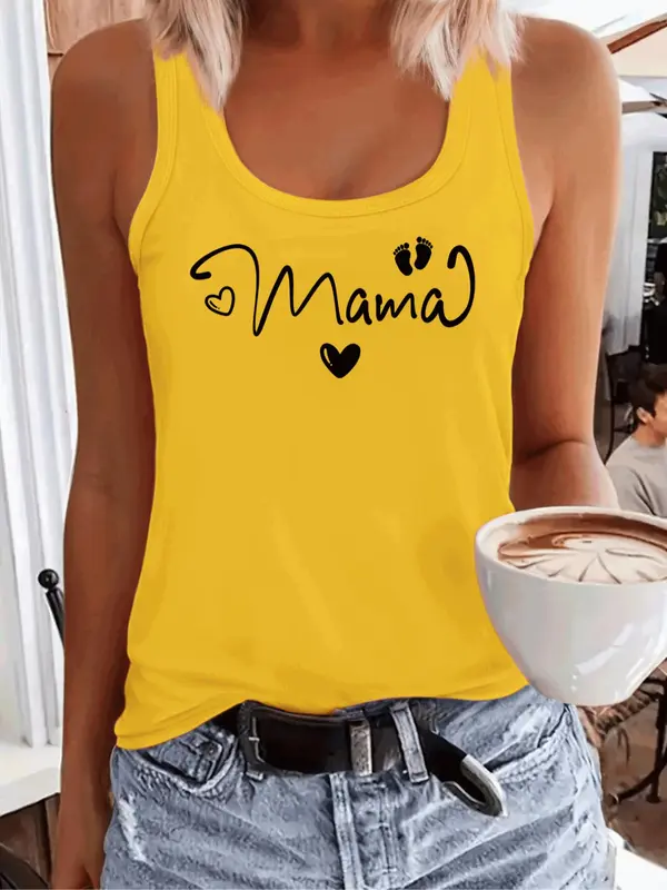 Women's Letter Print Round Neck Sports Tank Top, Casual Sleeveless Crew Neck Top for Yoga Gym Workout, Ladies Sportswear for All Seasons, Womenswear 5