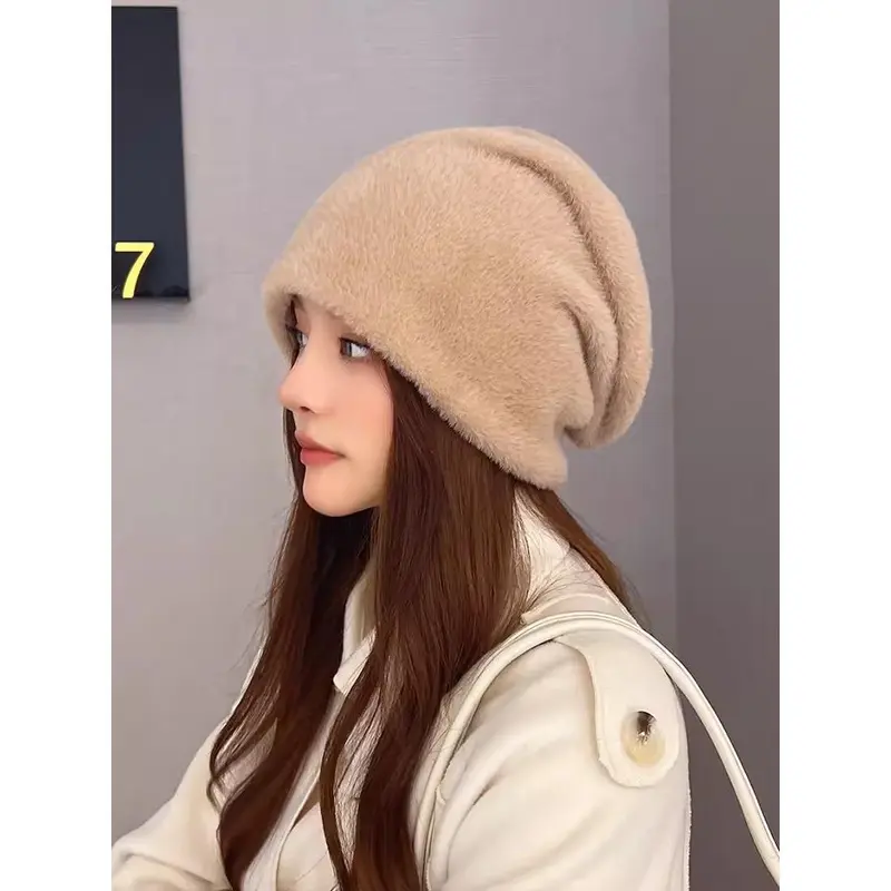 Mũ Len Đầy Đủ Giả, Nữ, Đầu Lâu, Mũ Ấm, Mùa Thu Và Mùa Đông, Làm Bằng Polyester, 58-60cm, Nhồi Bông, Có Đồ Trang Trí Nhãn Kim Loại, Mũ Xếp Chồng Rộng Giày 8