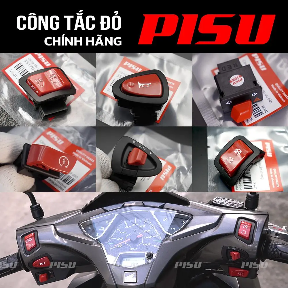 PISU  - Nút công tắc đèn xe máy ĐỎ phụ tùng phụ kiện