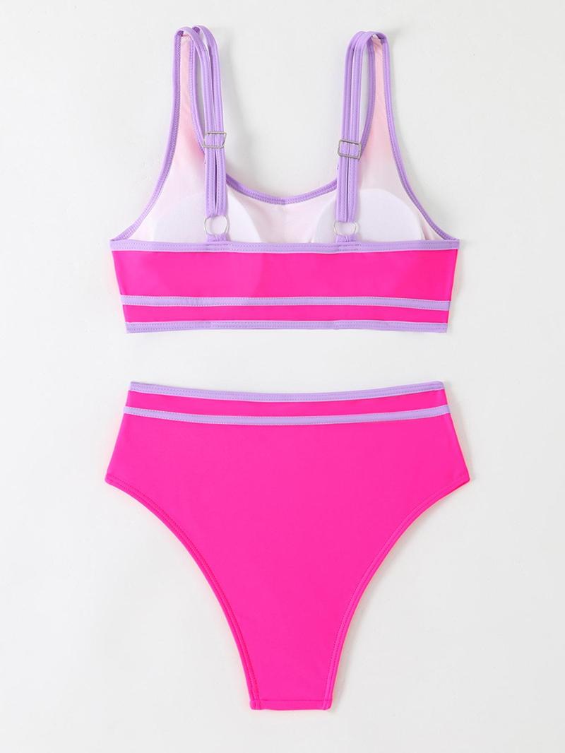 Product Introduction of Women's Solid Color U Neck Bandeau Bra & High Waist Panty Bikini Set, Casual Fashion Chic Swimsuit Set for Beach Holiday Vacation, Ladies Swimwear for All Seasons 4