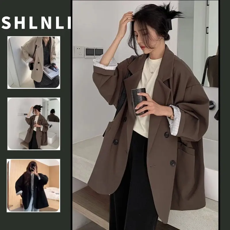 Spring Autumn Hong Kong Style Retro Loose Blazer Jacket Women's Plus Size Casual Versatile Korean Version Blazer