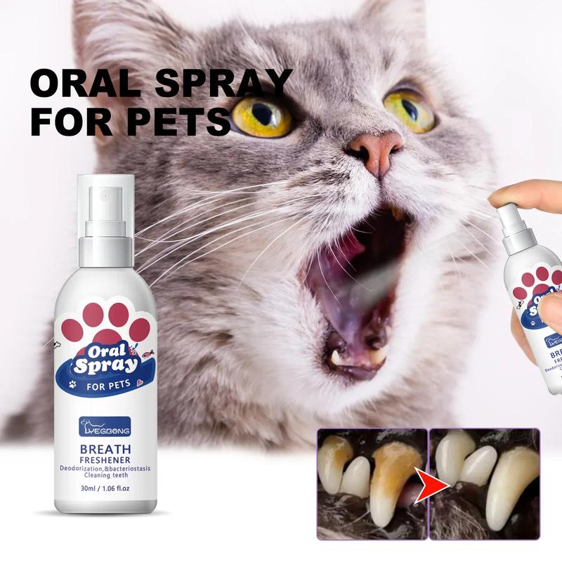 Product Introduction of Pet Oral Cleanse Spray Dog Cat Mouth Fresh Teeth Tartar Cleaning Prevent Calculus Deodorant Whitening Pet Teeth Cleaner Spray 24