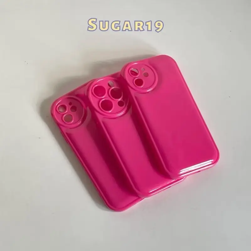 Ốp lưng điện thoại trơn màu HOT PINK mặt lưng phồng Sugar19