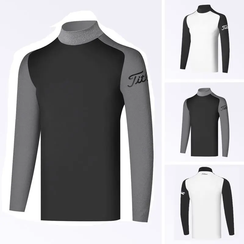 New Golf Jersey Golf Clothing Men's Fleece-Lined round Neck Bottoming Shirt Warm Outdoor Sports Long Sleeve High Elastic Loose Casual Comfortable Cx24097