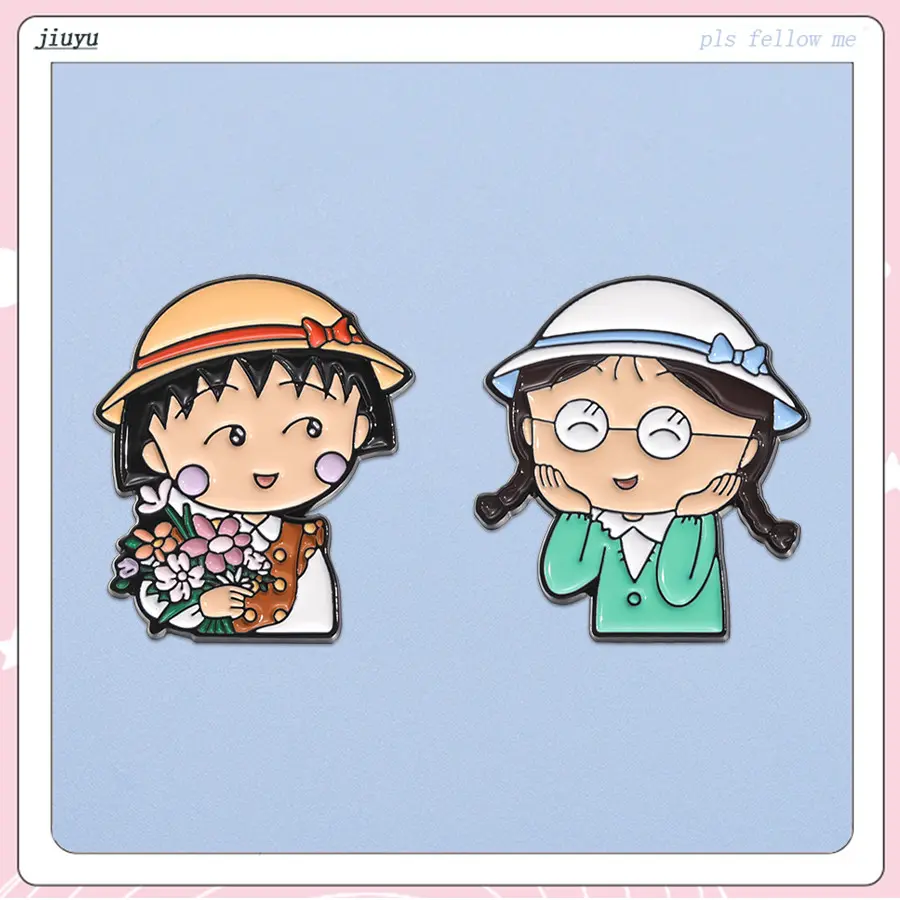 Cute Cartoon Momoko Sakura Pin Chibi Maruko Chan Anime Badge Brooches Jewelry Gift