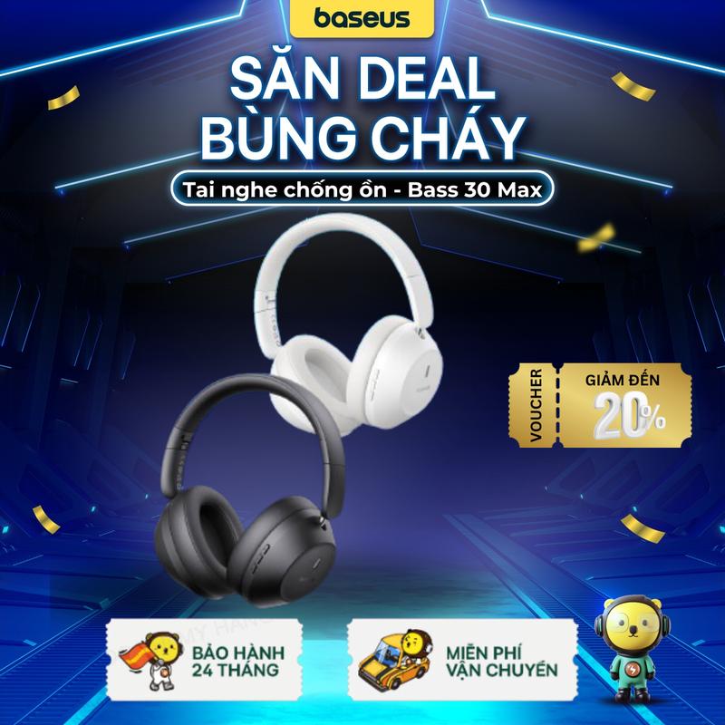 [Baseus x KOC] Tai nghe không dây Baseus Bass 30 Max với công nghệ ENC, khử ồn -30dB, âm trầm mạnh, kết nối Bluetooth 5.3, pin trâu 50 giờ. Thiết kế chụp tai êm ái, gập gọn dễ dàng. Mua ngay giá tốt!