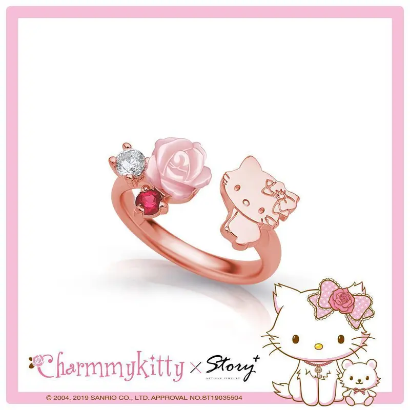 Nhẫn Hoạt Hình Hello Kitty, Nhẫn Cô Gái Hoa Hồng 0
