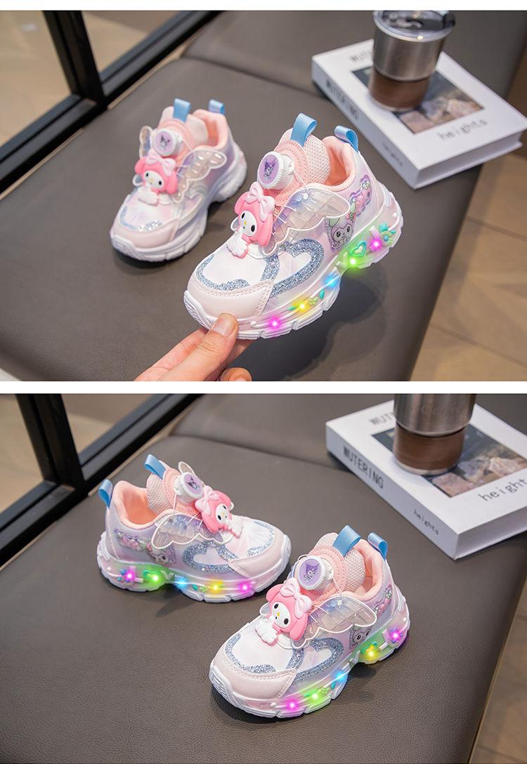 Product Introduction of Girls'shoes Children Sneaker Girls Mesh Shoes Breathable Kids'sport Shoes Rotating Button Sneaker Princess Light up Girl Glowing Leather Shoes 12