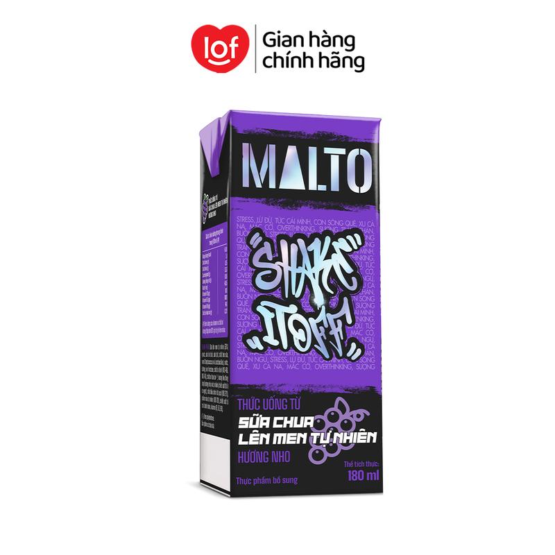 [Bao bì mới] MALTO Sữa chua lên men tự nhiên Malto Shake It Off hương nho thùng 48 hộp x 180ml-ST 4