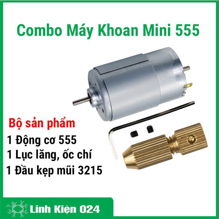 Combo Máy Khoan Mini Chế Từ Động Cơ 555 Và Đầu Kẹp Mũi Khoan 3215