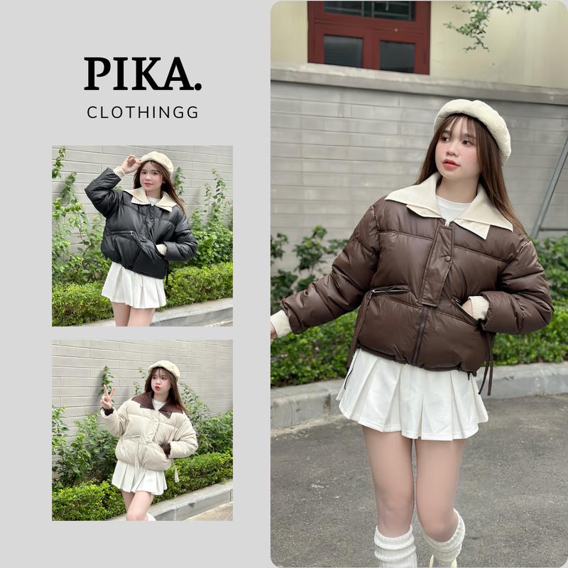 [Hàng Quảng Châu Loại1] Áo Phao Da Nữ Cổ Len Túi Khoá  MÃ PHAO CỔ LEN