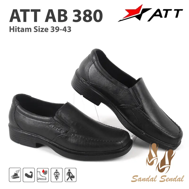 Sepatu Pantofel Karet ATT AB 380 Hitam Kerja Flat Shoes Pria 0