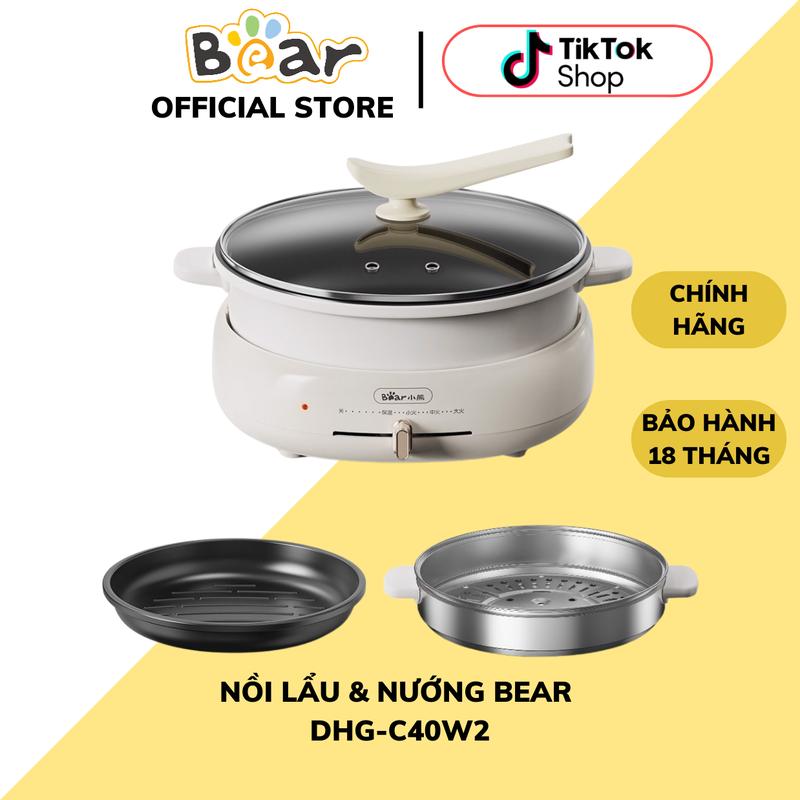 Nồi Lẩu Nướng Bear 3 Khay DHG-C40W2, Dung Tích Lẩu 4L, Công Suất 1500W, Khay Lẩu/Hấp/Nướng, Nồi Lẩu Điện Hỗ Trợ Nấu Ăn, Chống Dính, Xửng Hấp To, Chiên/Xào/Nấu/Nướng Đều Được, Có Thể Để Nồi Khác Lên Nấu, Bảo Hành 18 Tháng Nồi Điện bếp  lẩu