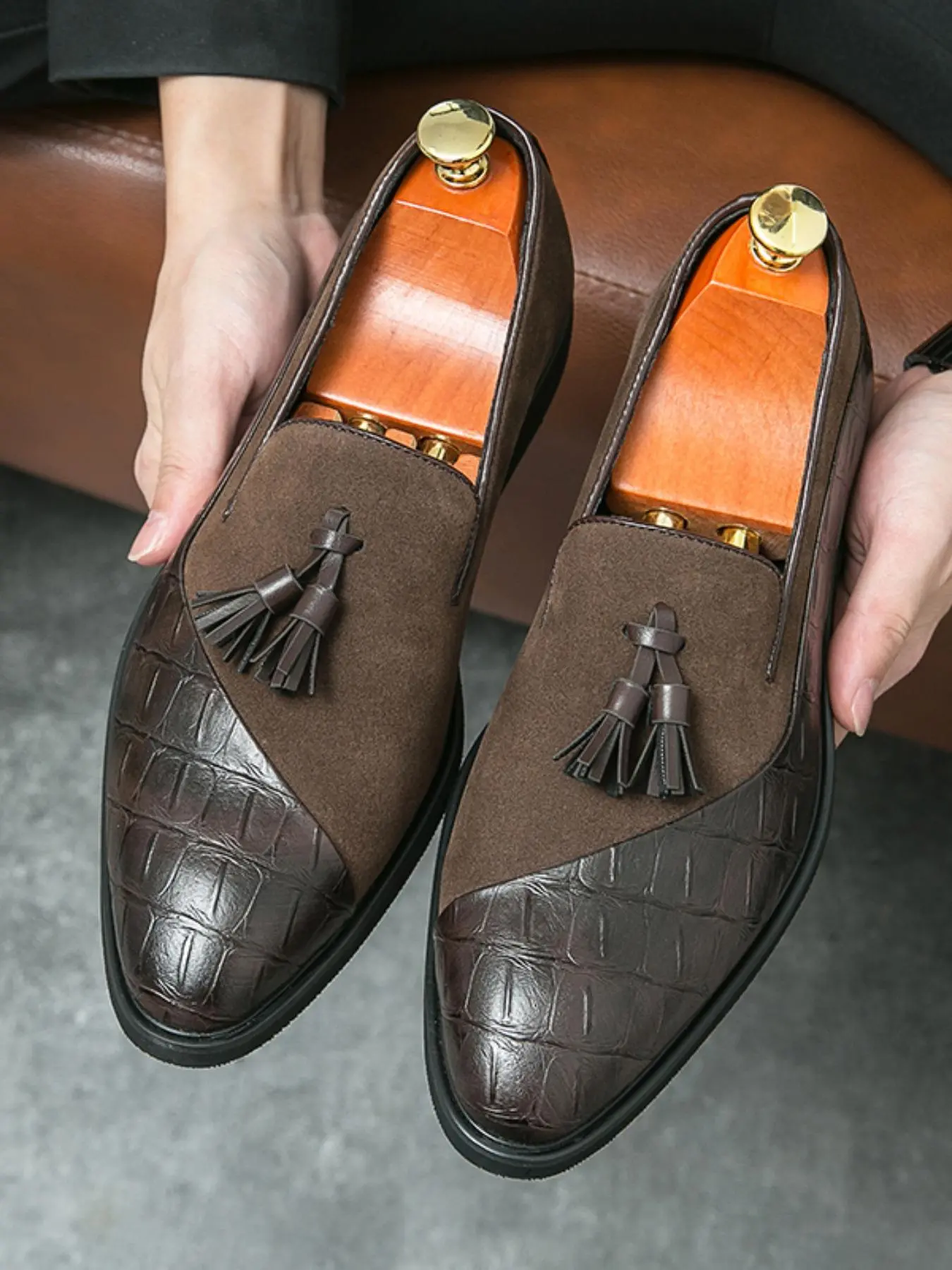 Men's Fashionable PU Leather Tassel Decor Slip on Dress Shoes, Casual Comfortable Loafers for Daily Wear, Business Style Shoes for Men