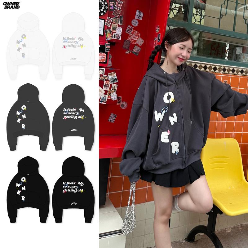 Áo khoác nỉ 2 da KHÔNG DÀY dây kéo khoá form boxy STICKER OWNER - Hoodiezip Boxy Owner