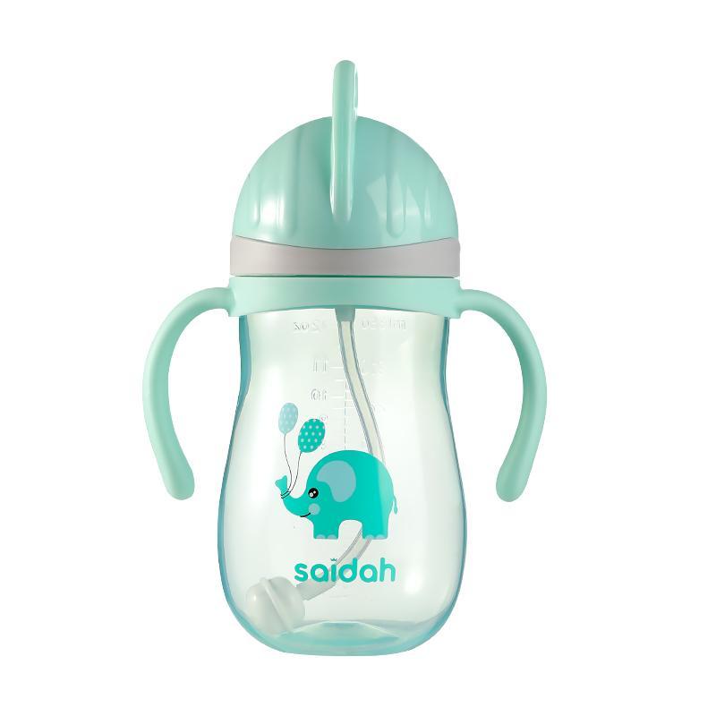 Cartoon Elephant Dolphin Pattern Baby Bottle, 350ml Baby Water Bottle with Straw, Baby Feeding Sippy Cup, Portable Water Drinking Bottle 2