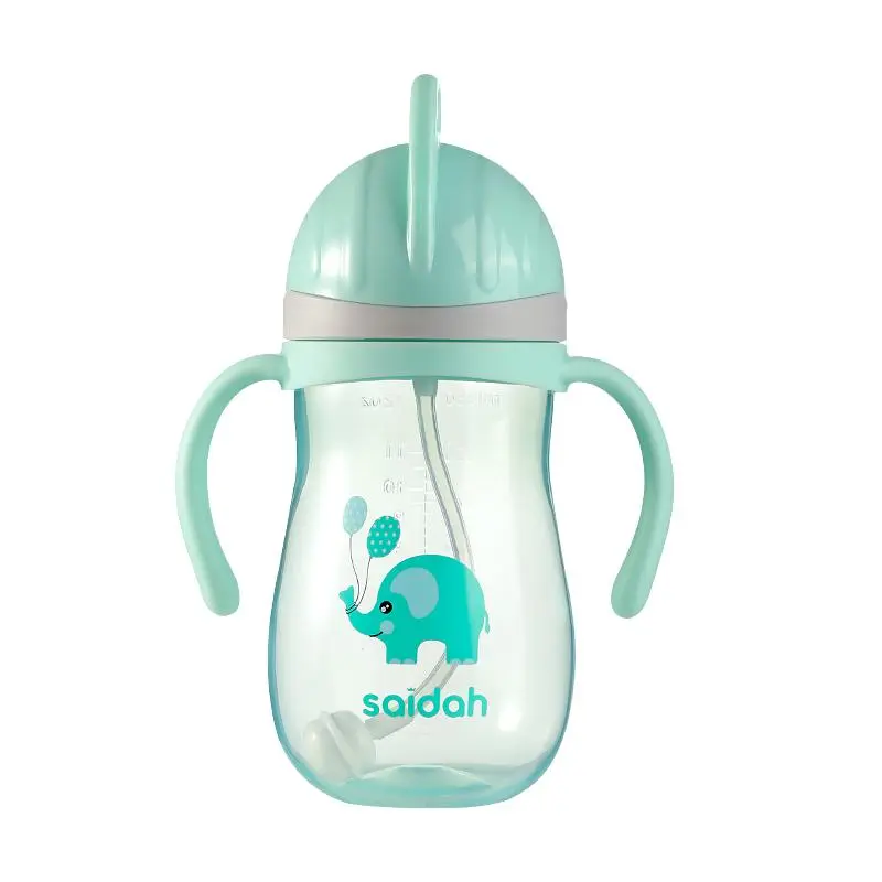 Cartoon Elephant Dolphin Pattern Baby Bottle, 350ml Baby Water Bottle with Straw, Baby Feeding Sippy Cup, Portable Water Drinking Bottle 2