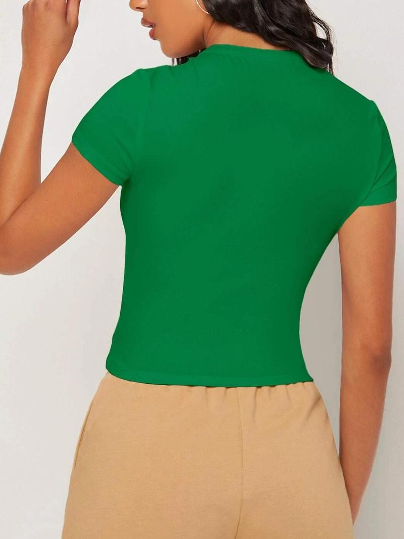 Product Introduction of Women's Plain Round Neck Short Sleeve Tee, Casual Basic Crew Neck T-shirt for Summer, Ladies Clothes for Daily Wear, Summer Clothes for Women 2