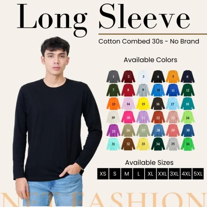 KAOS POLOS PANJANG COTTON COMBED 30S - KAOS LENGAN PANJANG PRIA ROUND NECK REGULER FIT / Baju Fashion Pria Dan Wanita AN H4