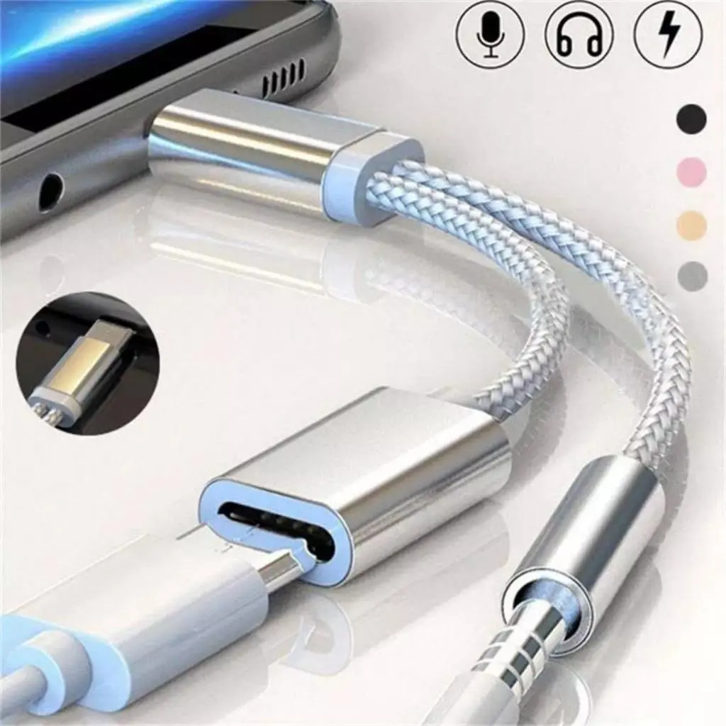 2 in 1 Kabel Splitter TYPE-C + 3.5mm Audio AUX Jack + Charger Tipe- C Micro Usb Adapter for All Mobile Phone Models Fast Charging