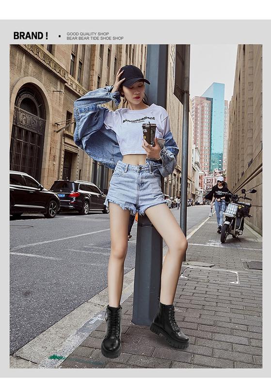 Product Introduction of New Martin Boots 2024 New Female Student Korean Winter Thick Bottom Fleece-Lined Warm British Style Western Style Female Comfortable 17
