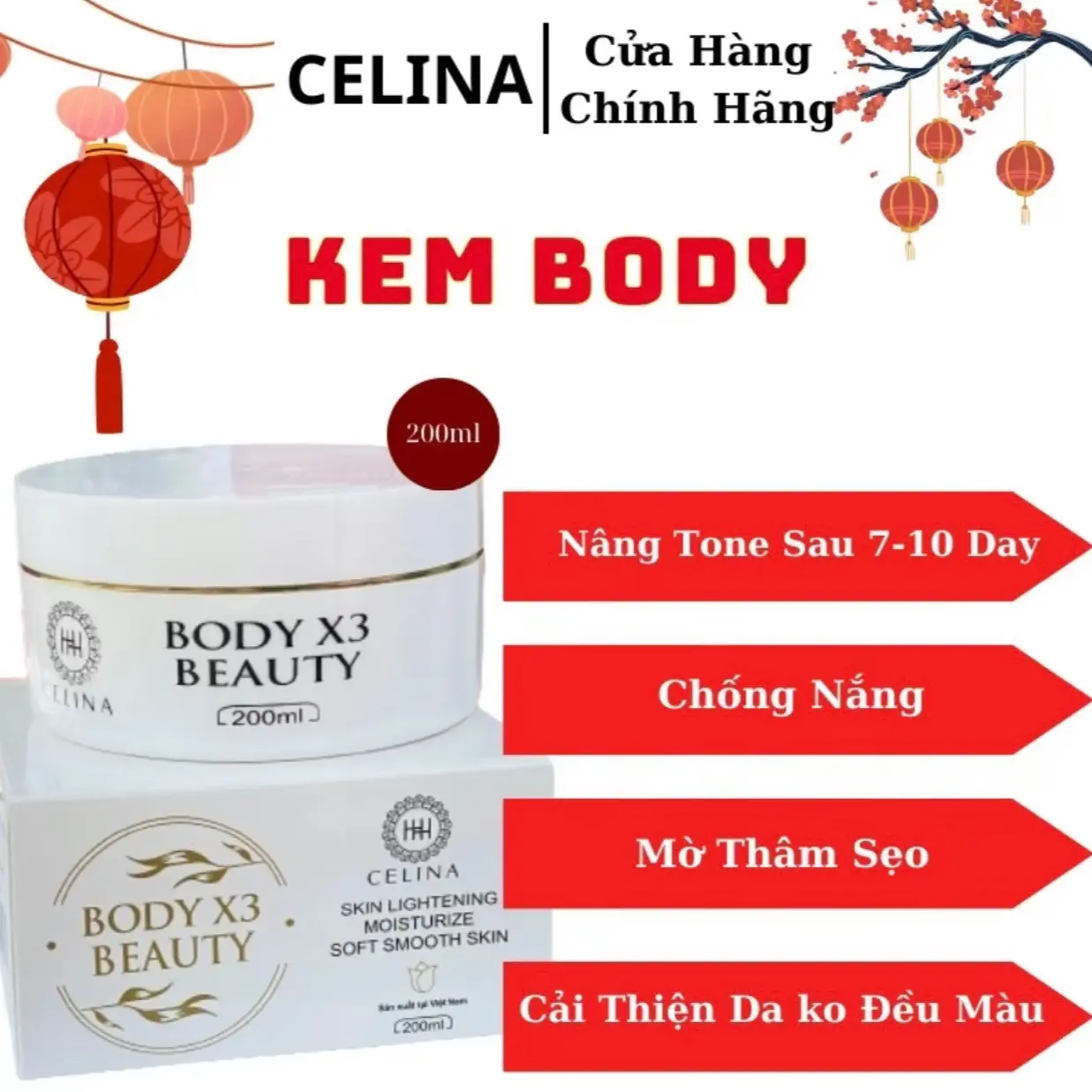 Kem Body X3 Beauty Celina dung tích 200ml