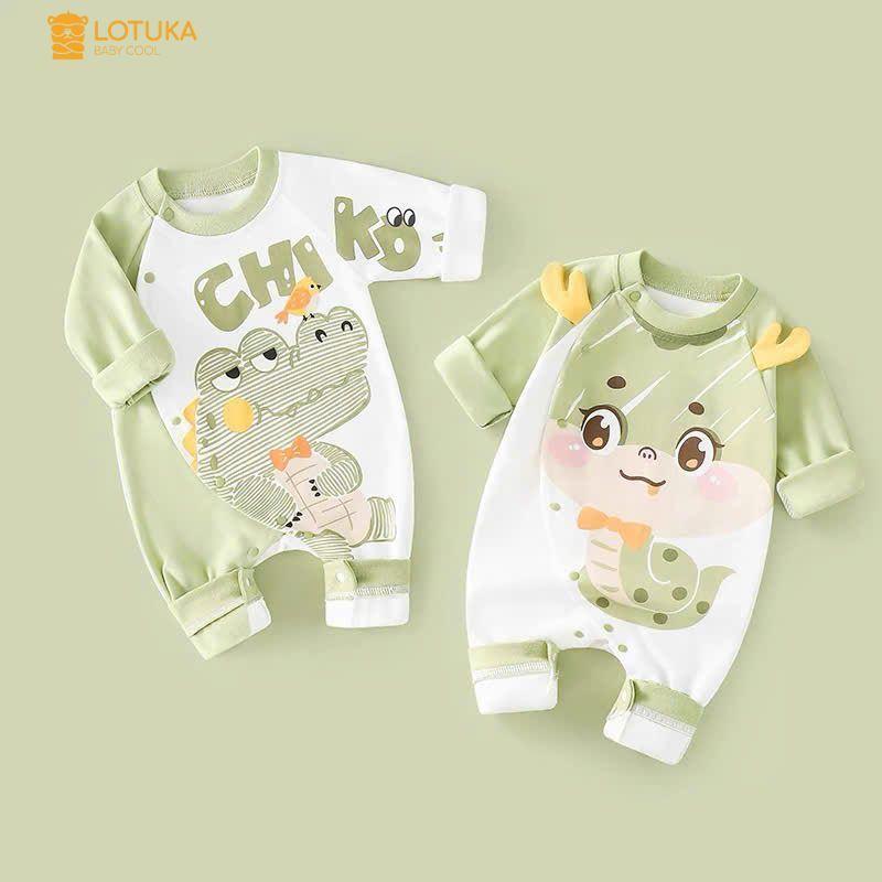 Bộ Liền Thân Dài Tay Hình Thú Chất Thun Mềm Mịn LOTUKA Cho Bé Gái, Bodysuit Cho Bé, Quần Áo Trẻ Em Thu Đông Size 3-12kg Jumpsuit Voi