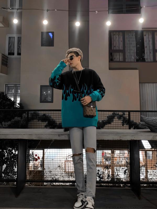 Quần jeans nam màu xanh nhạt rách gối to dành cho boy phố chất bò co dãn tốt QS08 form skinny Menswear Pants Có Túi