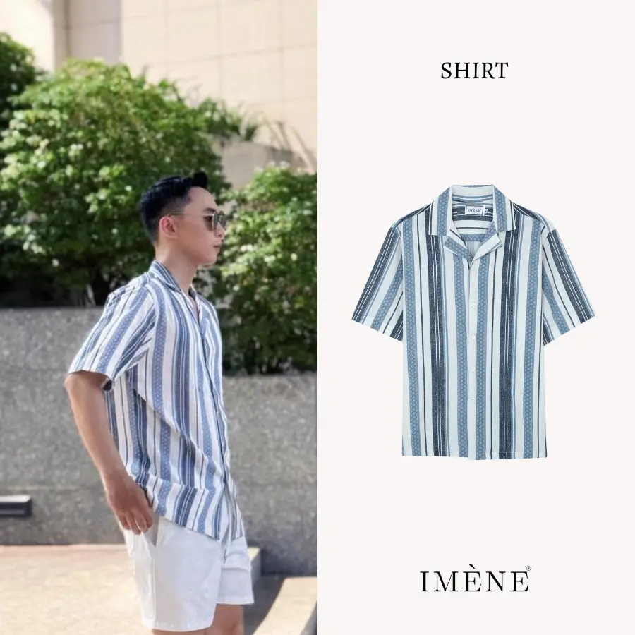 [New - Hàng cao cấp] Imène Shirt - Áo sơ mi tay ngắn thiết kế kẻ sọc dọc xanh đen, chất liệu cotton lạnh, hạn chế nhăn.