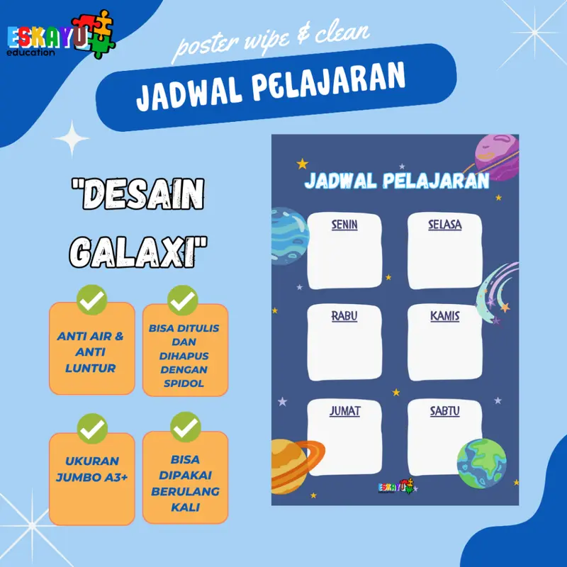 POSTER JADWAL PELAJARAN WIPE AND CLEAN / poster sekolah anak 3