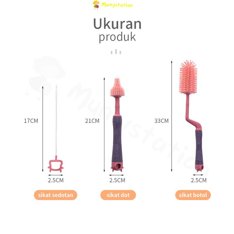 Product Introduction of Sikat Botol Susu Bayi / Pembersih Botol Susu 3in1 Blue Bottle Brush  Pink 23