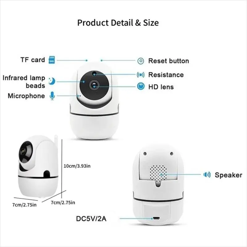 1080P HD Security Camera, Auto-Rotating Security Camera with Human Detection, Motion Recording Camera for Home Shop Pet Use 1