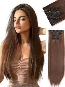 22 Inch Long Straight Clip-in Hair Extensions, Gorgeous Fluffy Wigs for Women, Synthetic Hair Extensions for Party, Daily Use