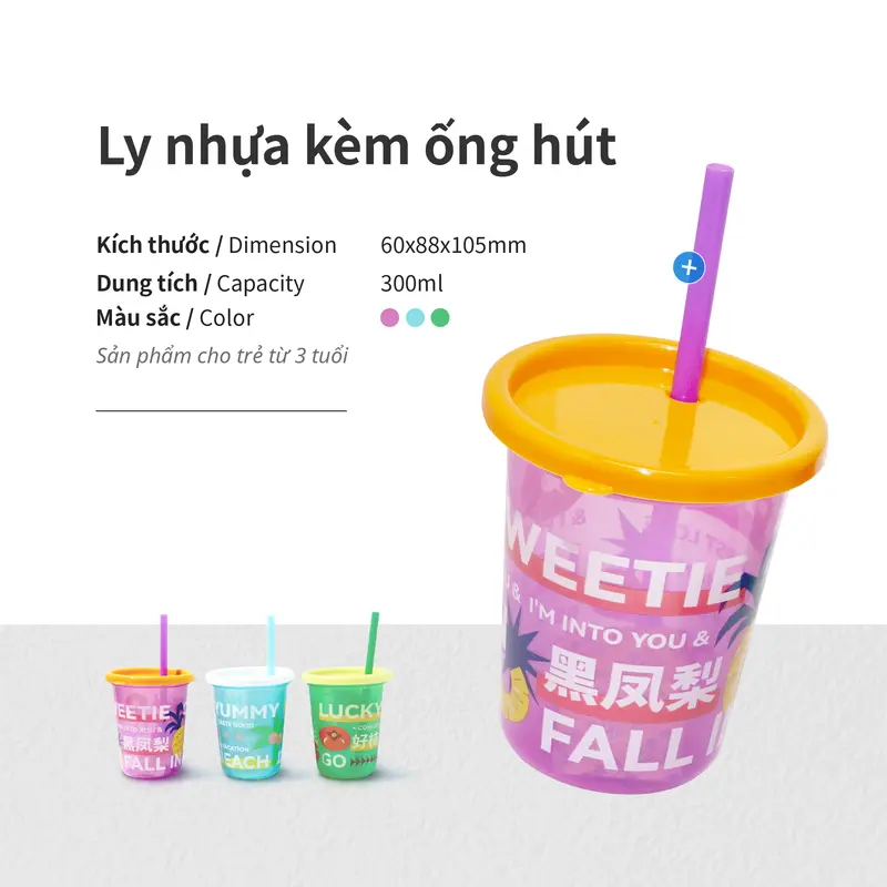 Bộ 3 cốc uống nước cho bé LUSN - Sáng tạo - Cốc nhựa trong 300ml - Heha Vietnam 2