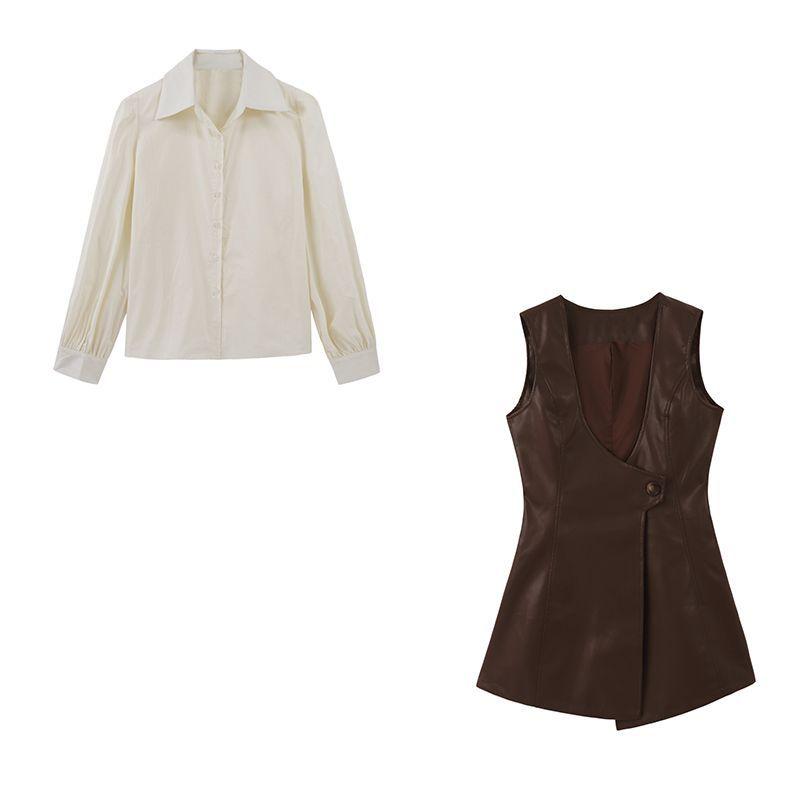 Bộ Váy Vest Da, Chất Lượng Cao Cấp, Dành Cho Nữ, Thích Hợp Cho Mùa Xuân Và Mùa Thu, Phong Cách Hàn Quốc, Thời Trang, Bao Gồm Áo Sơ Mi Màu Top Women 7