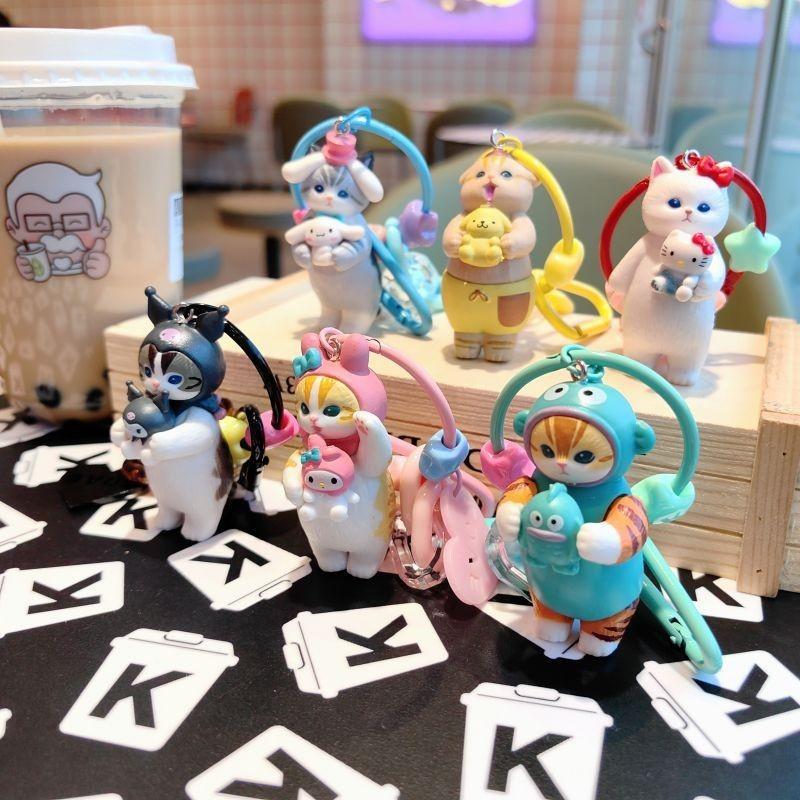 Product Introduction of Mofusand Cat Sanrio Style Doll Keychain Kuromi Melody Cinnamoroll Shark Cat Cute Doll Pendant Keyring 15