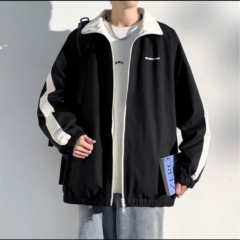 Jacket áo khoác gió 4 màu 2 lớp 1 mặt dành cho cả nam và nữ in chữ, sọc đứng, 4 mùa, túi có khóa, Menswear 0