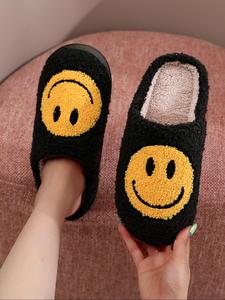 Women's Cute Smile Face Pattern Plush Slippers, Casual Soft Comfortable Home Slippers, Warm Slippers for Fall & Winter Outfits