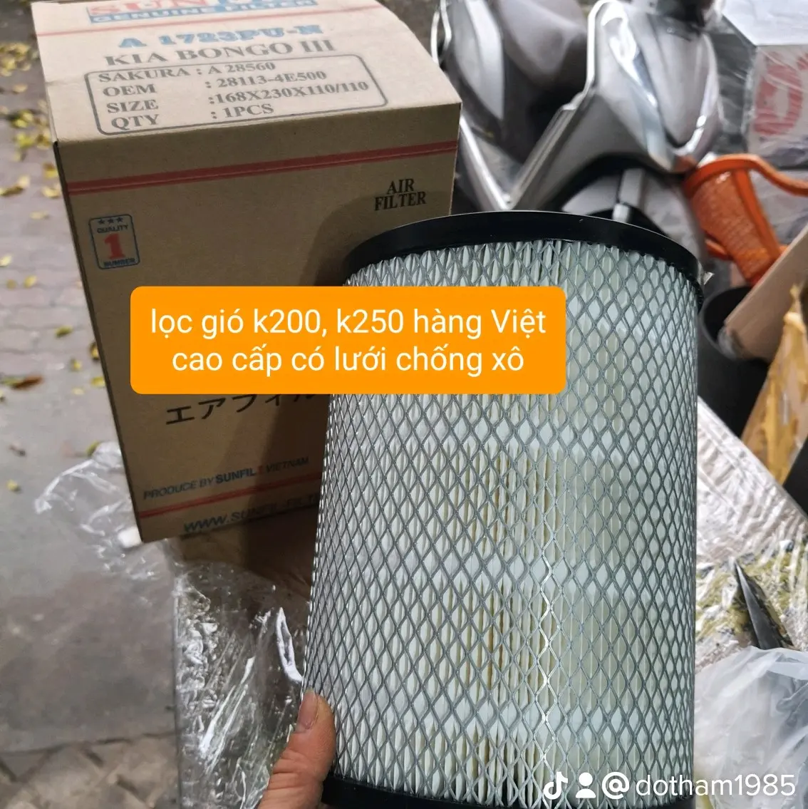 lọc gió động cơ k200,k250, bongo 3 có lưới chống xô hàng đẹp Cao Su Phụ Tùng( mã A1723pu)